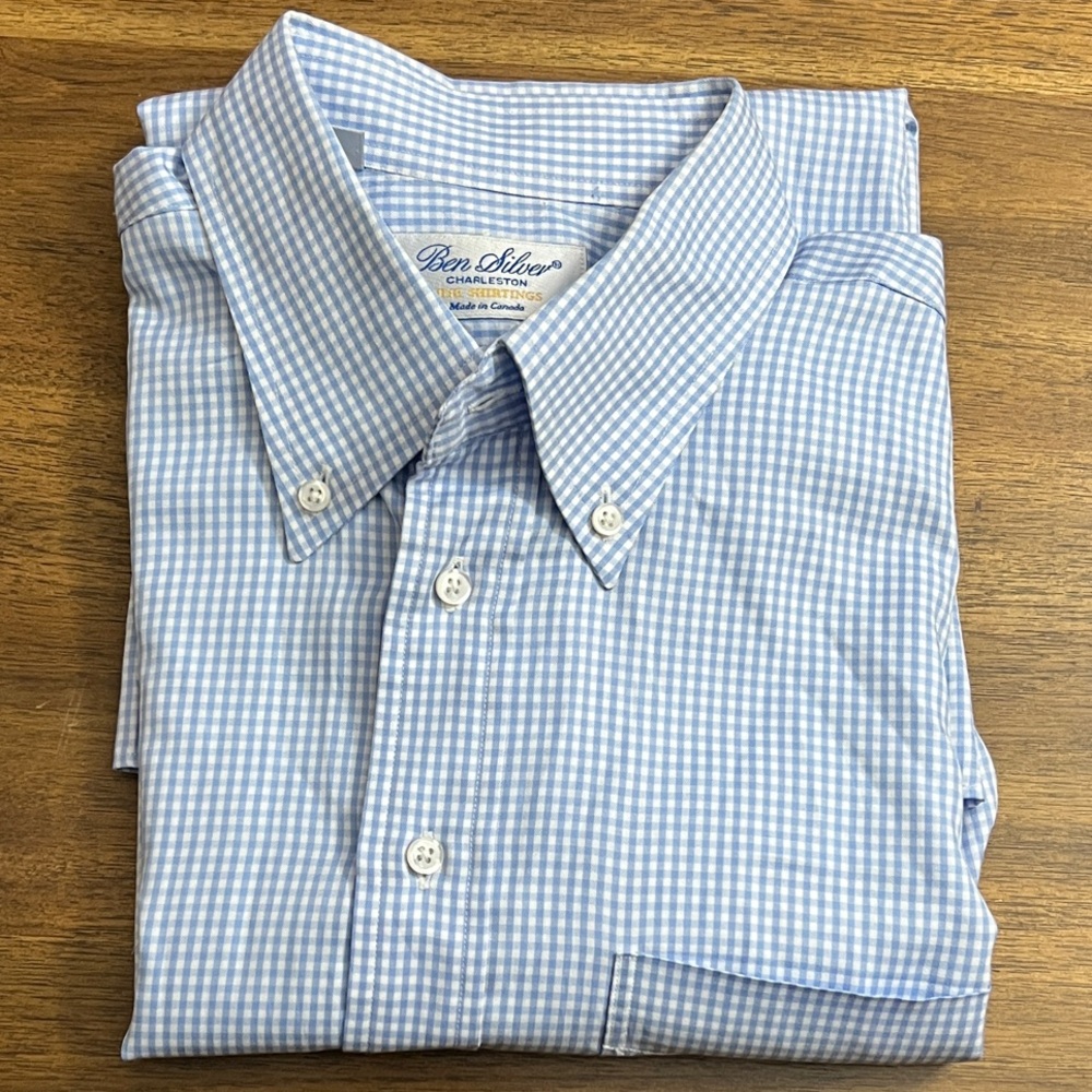 BEN SILVER CHARLESTON Mens Shirt 16/33 Plaid Checked Dress Shirt Blue White